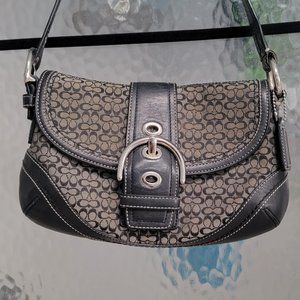 Coach Signature Canvas Grey and Black Shoulder Bag